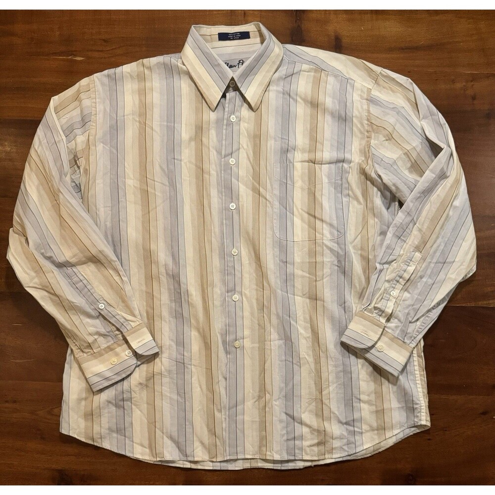 Alan Flusser Mens XL Shirt Multicolor Pastel Striped Long Sleeve 100% Cotton